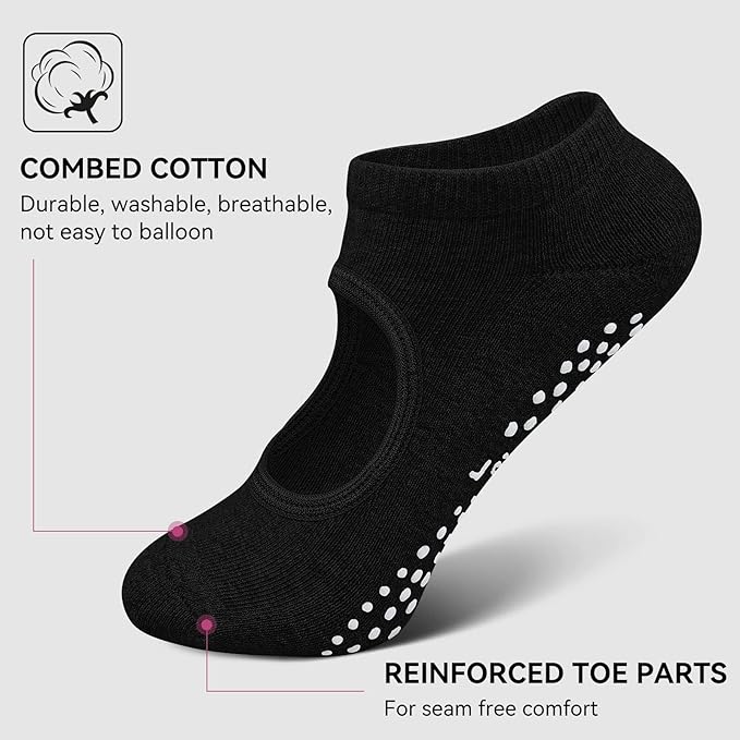 TENDSY Women’s Yoga & Pilates Socks – Anti-Skid Cotton Ankle Socks with Grippers for Workout, Barre, Gym & Home – Non-Slip Open Top Ballet Style Grip Socks (Black, Pack of 1 Pair)