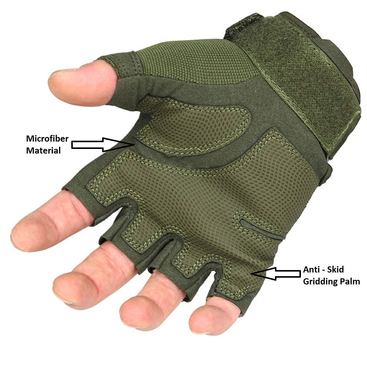 TENDSY Motorcycle & Biker Riding Gloves for Men | Half Finger with Hard Knuckle Punch Protection | Non-Slip Padded Tactical Gloves for Bike Riders (Green)