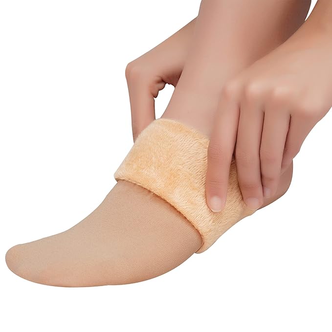 TENDSY Women's Thermal Fleece Winter Socks, Pack of 3, Black and Beige