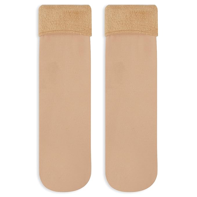 TENDSY Women's Thermal Fleece Winter Socks, Pack of 3, Black and Beige