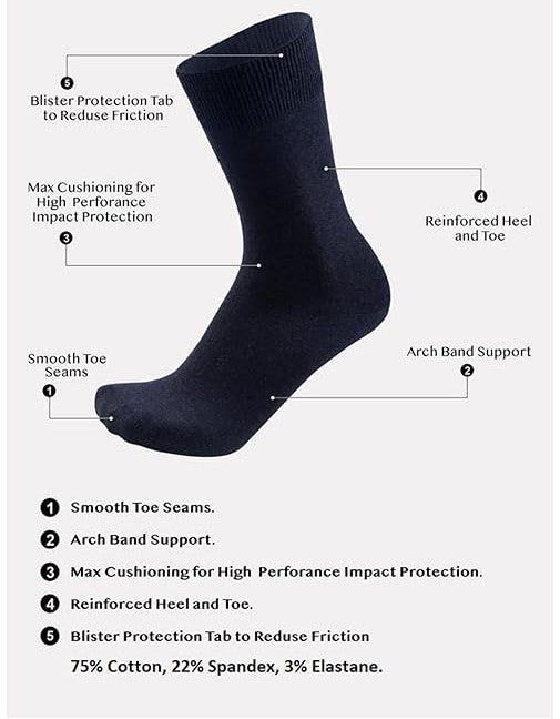 TENDSY Men's Cotton Crew Socks, Mid-Calf Length, Pack of 5, Formal and Casual Wear, Multiple Colours
