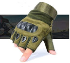 TENDSY Motorcycle & Biker Riding Gloves for Men | Half Finger with Hard Knuckle Punch Protection | Non-Slip Padded Tactical Gloves for Bike Riders (Green)