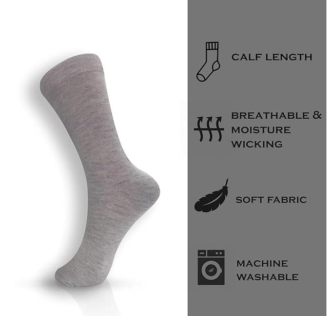 TENDSY Men's Cotton Crew Socks, Mid-Calf Length, Pack of 5, Formal and Casual Wear, Multiple Colours