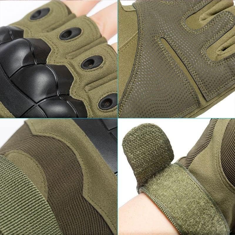 TENDSY Motorcycle & Biker Riding Gloves for Men | Half Finger with Hard Knuckle Punch Protection | Non-Slip Padded Tactical Gloves for Bike Riders (Green)