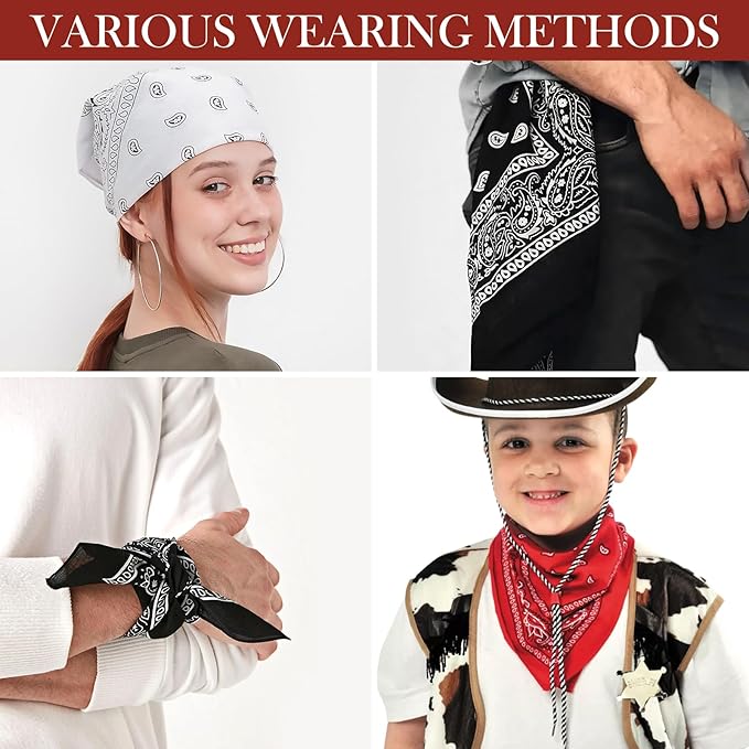 TENDSY 100% Cotton Bandana Handkerchief for Men & Women - Pack of 6 - Red, Black, White Paisley Print Head Wrap - Multipurpose Scarf for Hair, Neck, Face Mask & Wristband