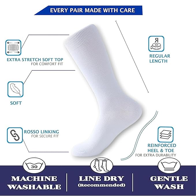 White Unisex Dress Socks (6 Pack)