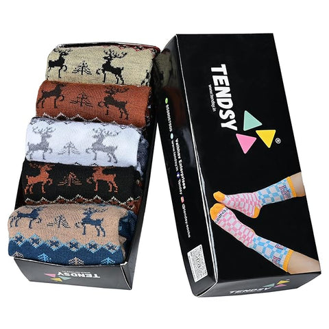 Angora Wool Blend Crew Socks, Set of 5 Pairs, Multi Colours