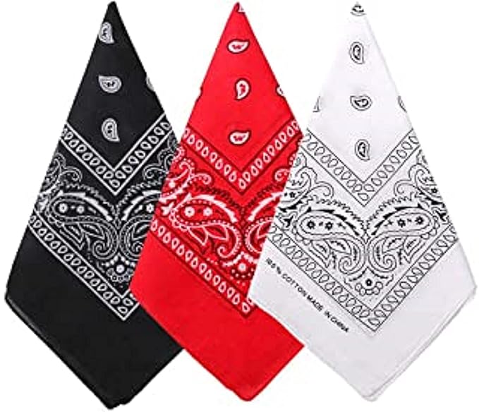 TENDSY 3 Pcs Paisley Bandana, Multifunctional Headbands for Men & Women, Stylish & Versatile Unisex Bandana for Cycling, Face Mask, Neckerchief & Handkerchief (Black, White, Red)