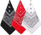 TENDSY 3 Pcs Paisley Bandana, Multifunctional Headbands for Men & Women, Stylish & Versatile Unisex Bandana for Cycling, Face Mask, Neckerchief & Handkerchief (Black, White, Red)
