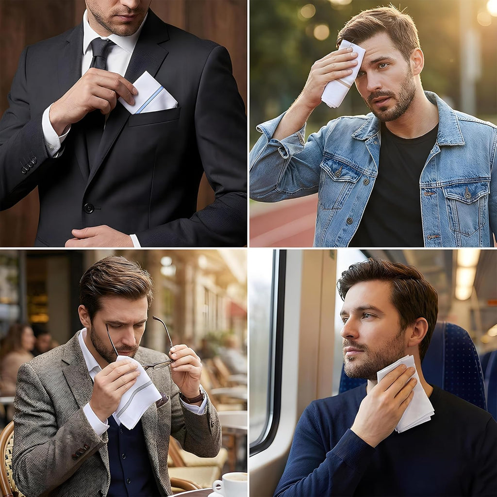 Cotton Men's Handkerchief Set | Premium White Striped (12 Pack)