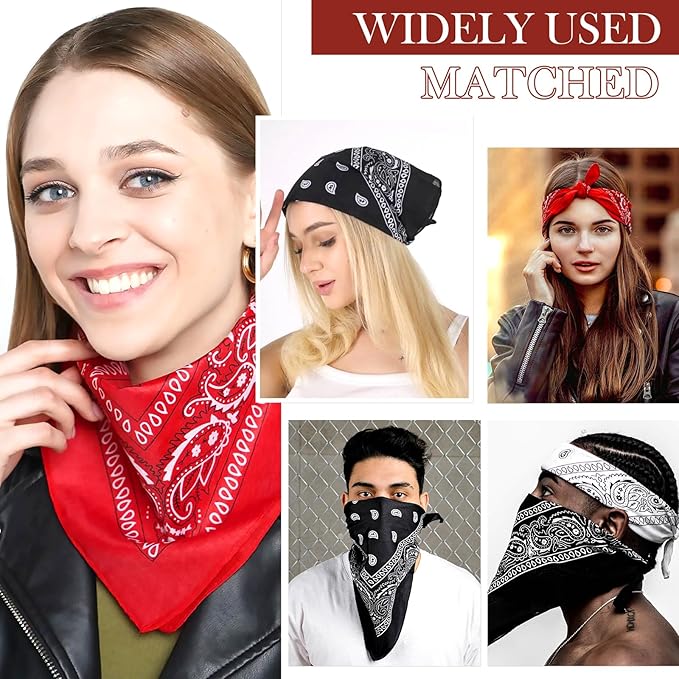 TENDSY 3 Pcs Paisley Bandana, Multifunctional Headbands for Men & Women, Stylish & Versatile Unisex Bandana for Cycling, Face Mask, Neckerchief & Handkerchief (Black, White, Red)