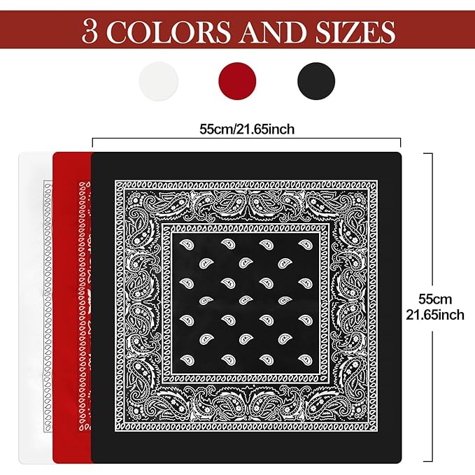 TENDSY 100% Cotton Bandana Handkerchief for Men & Women - Pack of 6 - Red, Black, White Paisley Print Head Wrap - Multipurpose Scarf for Hair, Neck, Face Mask & Wristband