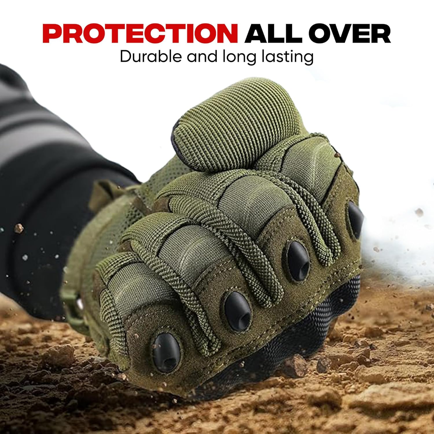 TENDSY Full Finger Hard Knuckle Bike Gloves for Men | Motorcycle, Cycling, Gym & Fitness | Breathable, Anti-Slip, Army Shooting Gloves | Free Size (Green)