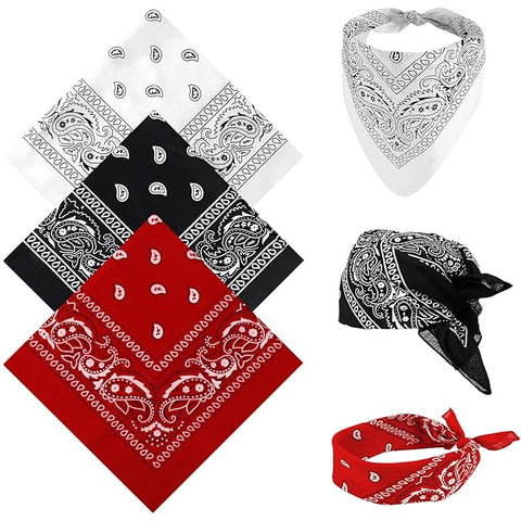 TENDSY 3 Pcs Paisley Bandana, Multifunctional Headbands for Men & Women, Stylish & Versatile Unisex Bandana for Cycling, Face Mask, Neckerchief & Handkerchief (Black, White, Red)