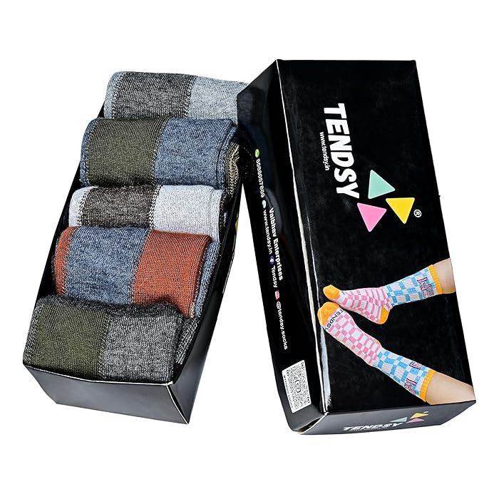 Men's Multicoloured Check Print Cotton Formal Crew Length Socks, Pack of 5
