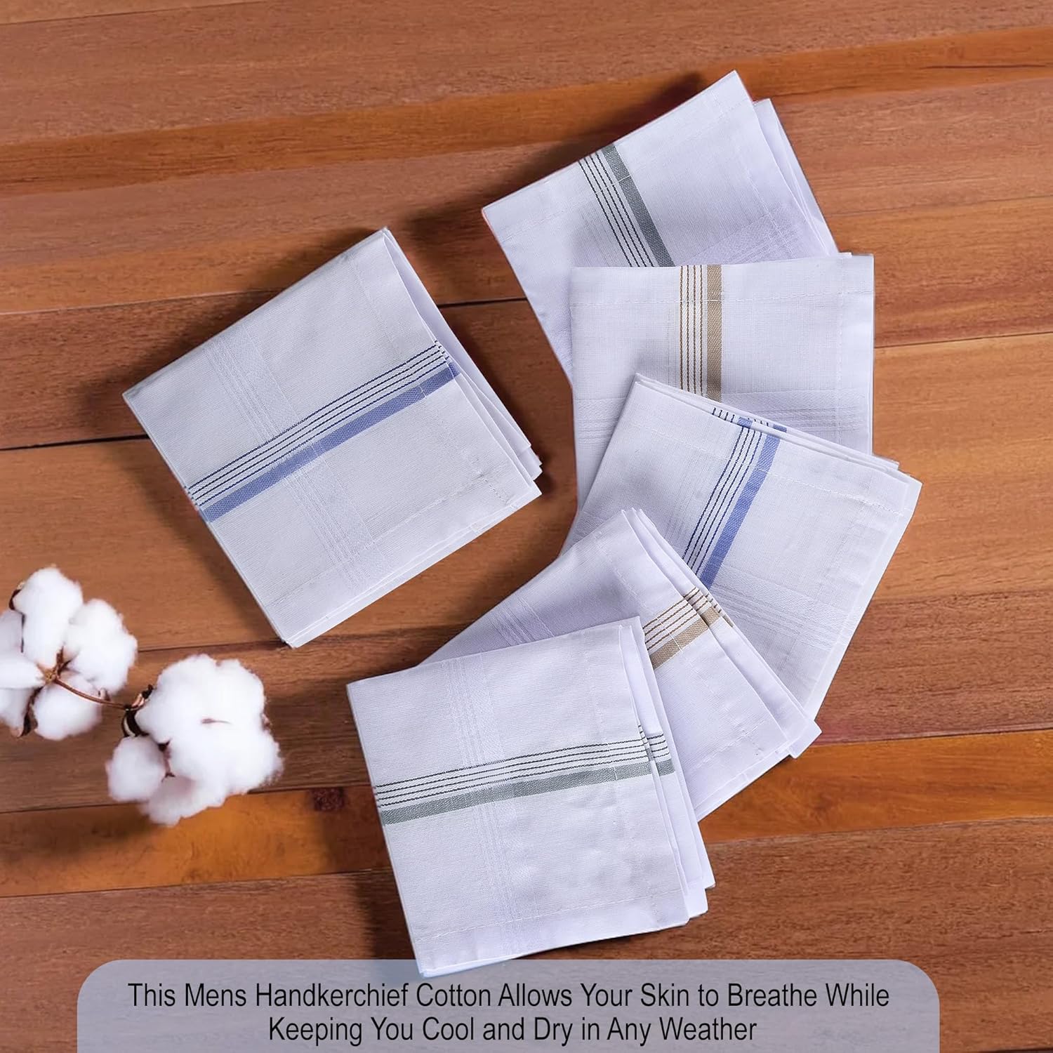 Cotton Men's Handkerchief Set | Premium White Striped (6 Pack)