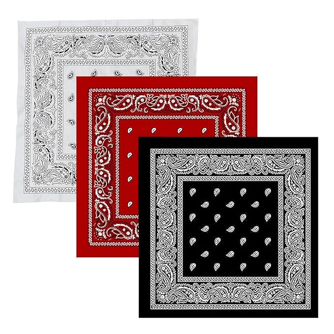 TENDSY 3 Pcs Paisley Bandana, Multifunctional Headbands for Men & Women, Stylish & Versatile Unisex Bandana for Cycling, Face Mask, Neckerchief & Handkerchief (Black, White, Red)