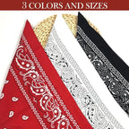 TENDSY 3 Pcs Paisley Bandana, Multifunctional Headbands for Men & Women, Stylish & Versatile Unisex Bandana for Cycling, Face Mask, Neckerchief & Handkerchief (Black, White, Red)