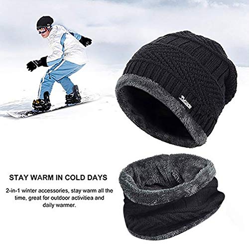 Men & Women Winter Beanie Hat & Woolen Scarf Set (Grey)
