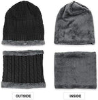 Men’s Winter Beanie Hat & Woolen Scarf Set (Black)