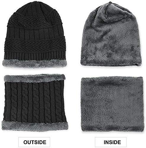 Men’s Winter Beanie Hat & Woolen Scarf Set (Black)