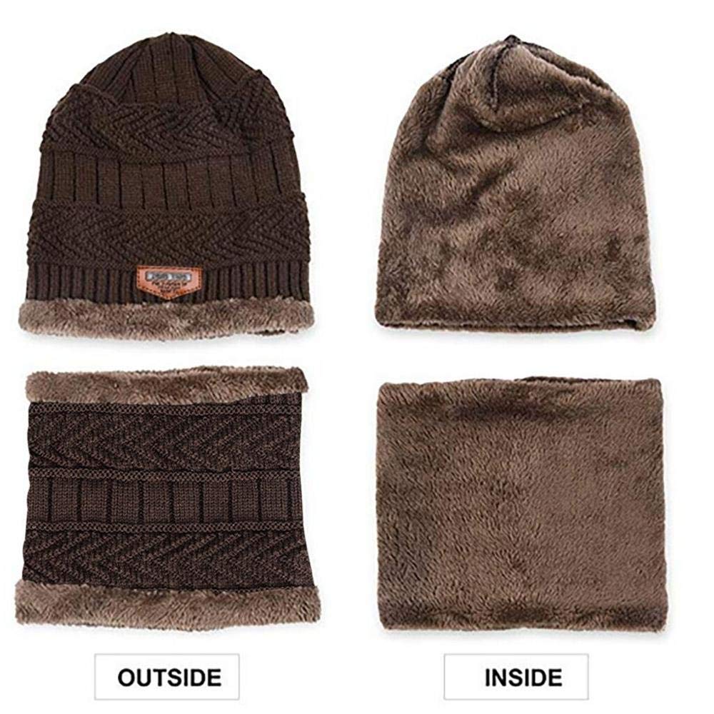 Men’s Winter Beanie Hat & Woolen Scarf Set (Brown)