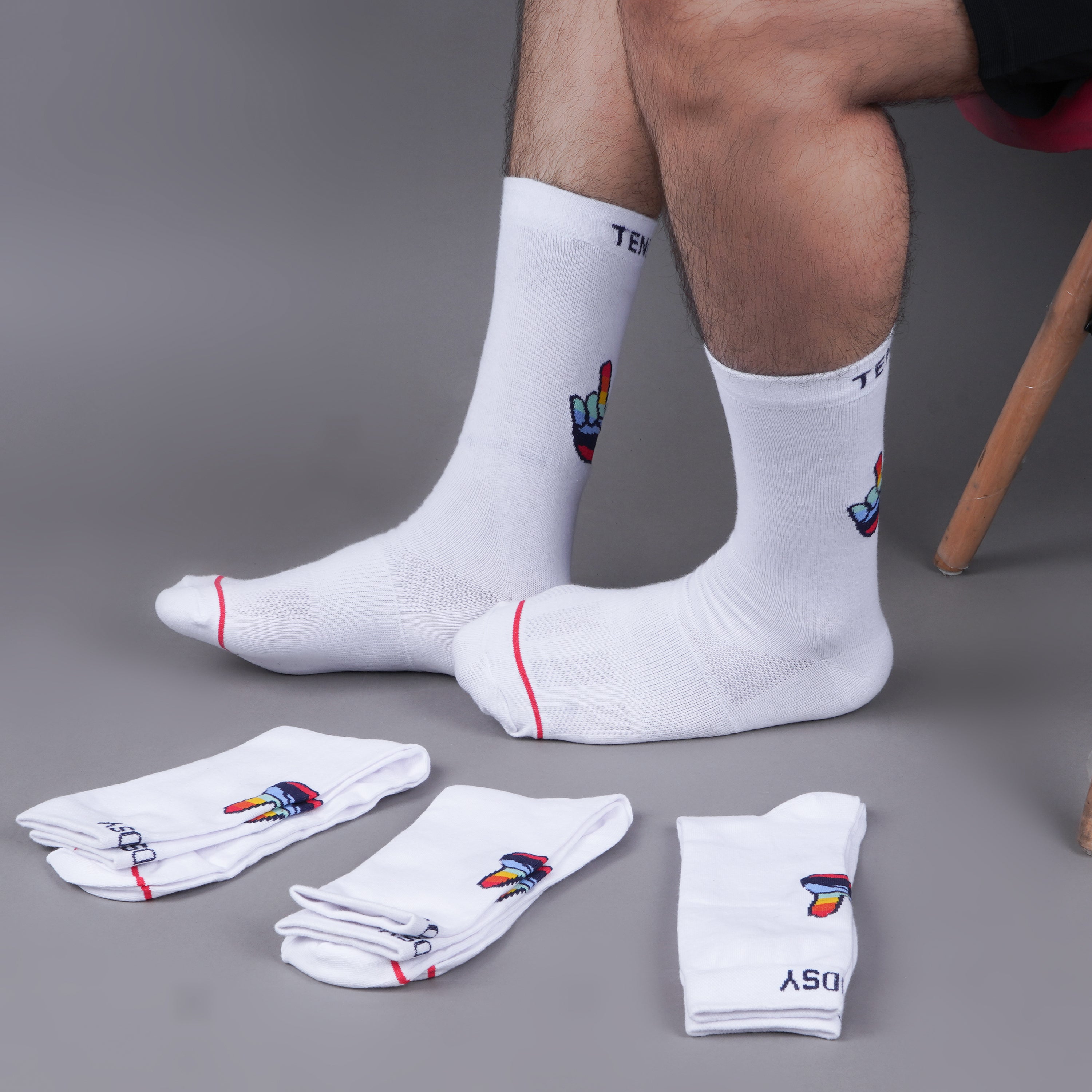 Mid Calf Socks with Victory Sign Design (4 Pack)