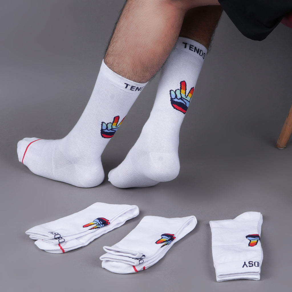 Mid Calf Socks with Victory Sign Design (4 Pack)