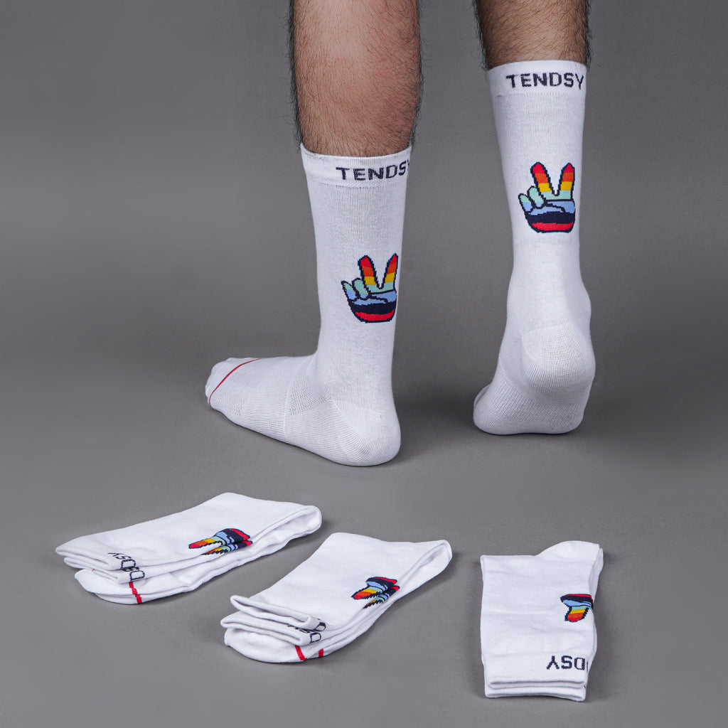 Mid Calf Socks with Victory Sign Design (4 Pack)