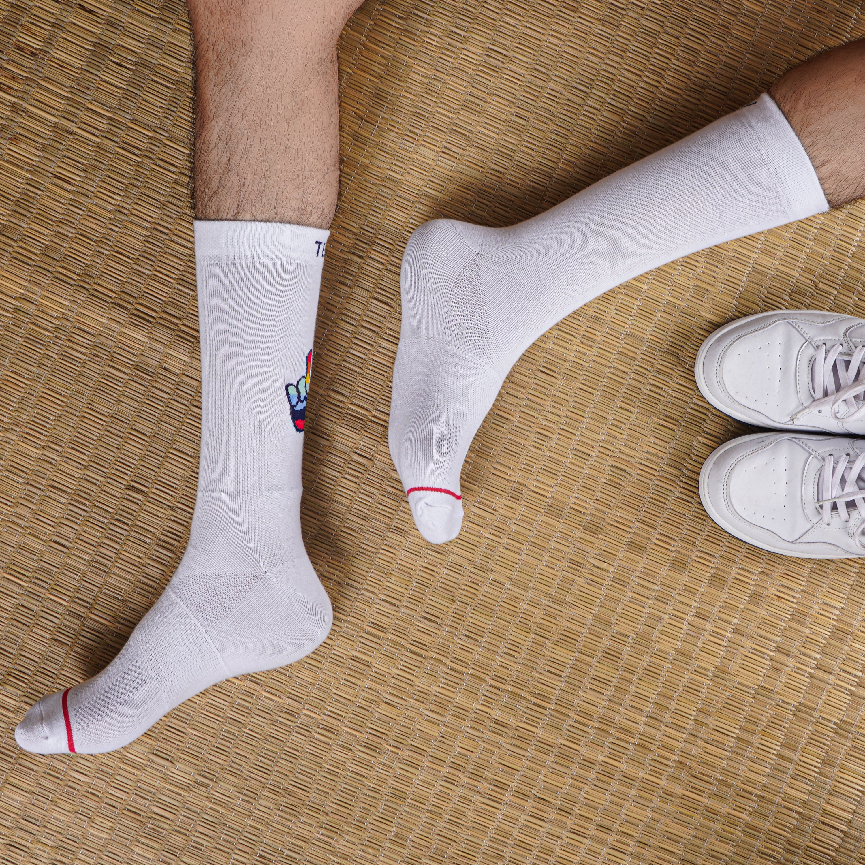 Mid Calf Socks with Victory Sign Design (4 Pack)