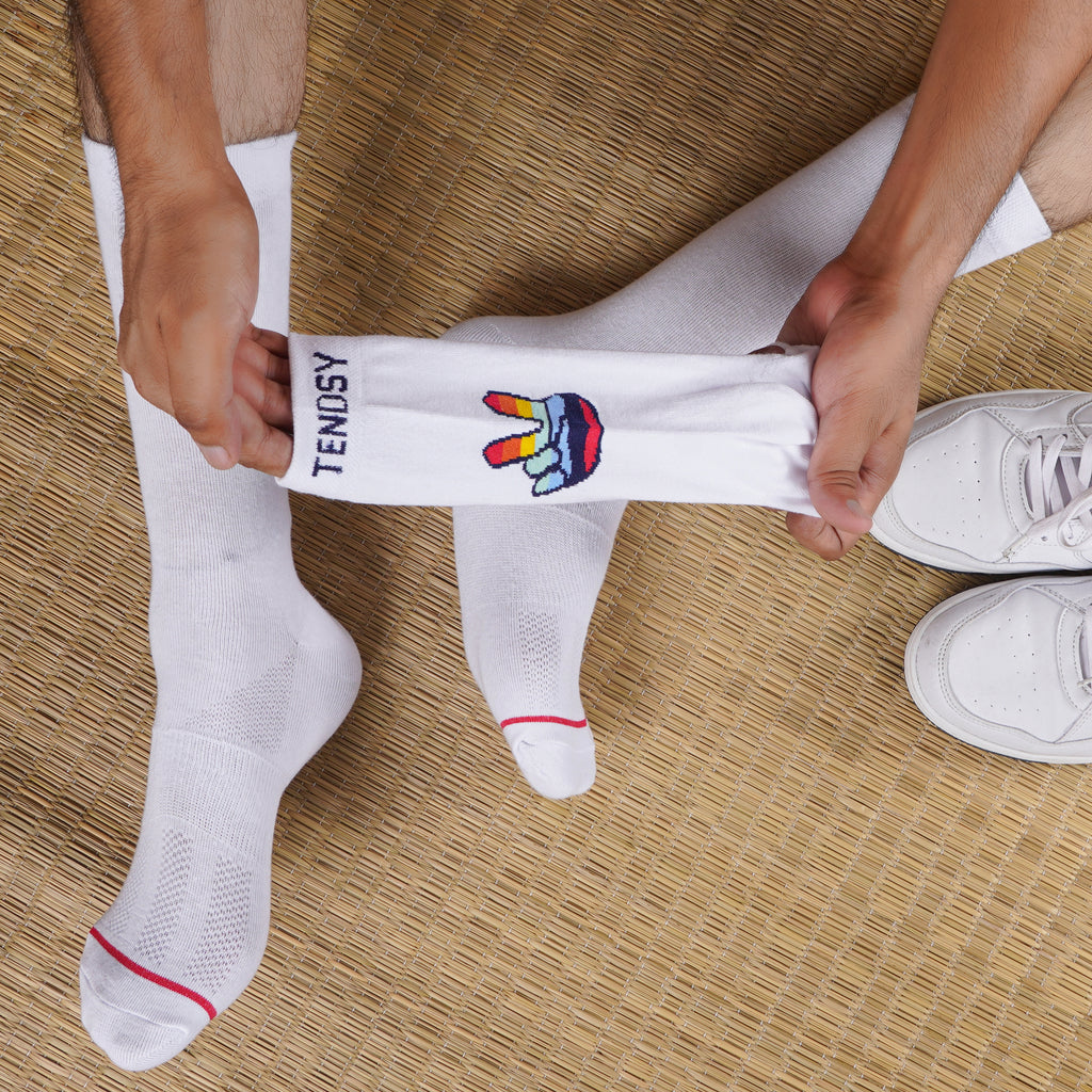 Mid Calf Socks with Victory Sign Design (4 Pack)