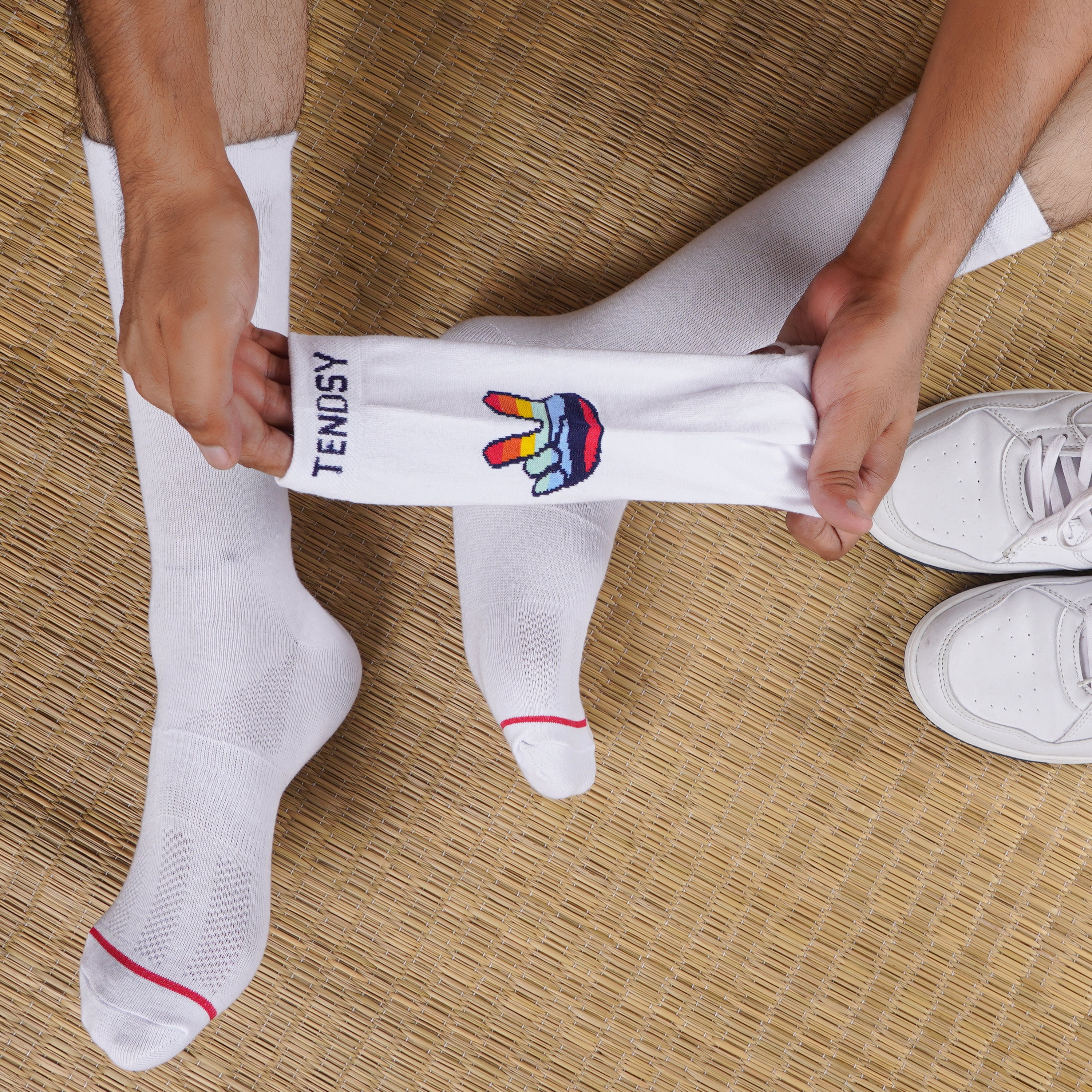 Mid Calf Socks with Victory Sign Design (4 Pack)