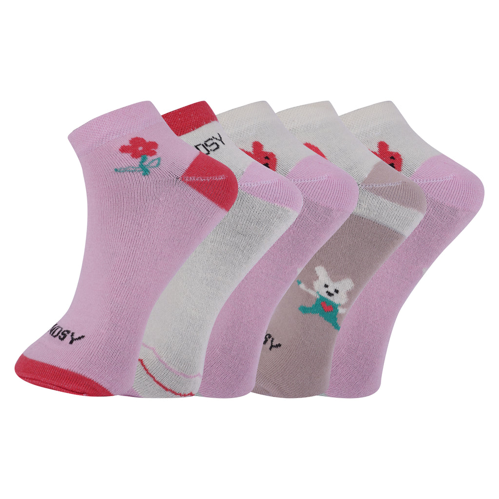 TENDSY Women & Girls Cotton Ankle Length Socks - Pack of 5 - Breathable Multicolor Floral Printed Socks for Ladies - Soft Comfortable Everyday Wear for All Seasons - Low Cut Socks