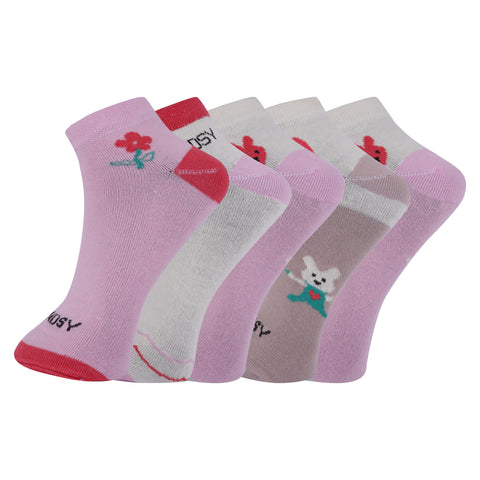 TENDSY Women & Girls Cotton Ankle Length Socks - Pack of 5 - Breathable Multicolor Floral Printed Socks for Ladies - Soft Comfortable Everyday Wear for All Seasons - Low Cut Socks