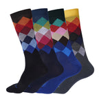 TENDSY Men’s Argyle Crew Socks – Stylish, Cotton Rich, Formal & Casual – Soft, Breathable, Multicolor Designer Socks for Office, School, Gym & Daily Use – Pack of 4
