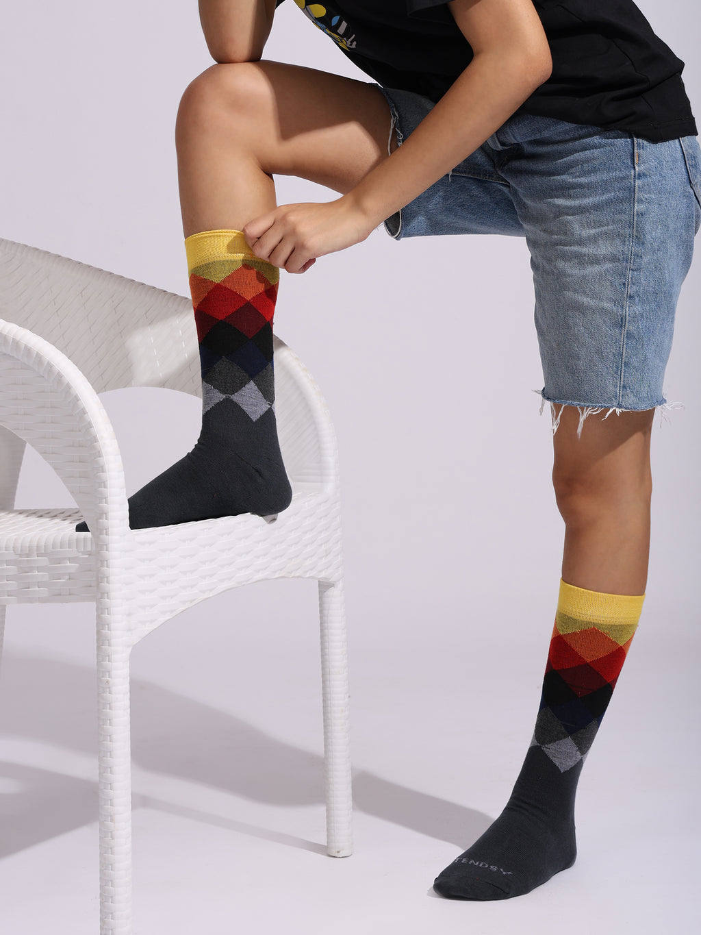 TENDSY Men’s Argyle Crew Socks – Stylish, Cotton Rich, Formal & Casual – Soft, Breathable, Multicolor Designer Socks for Office, School, Gym & Daily Use – Pack of 4