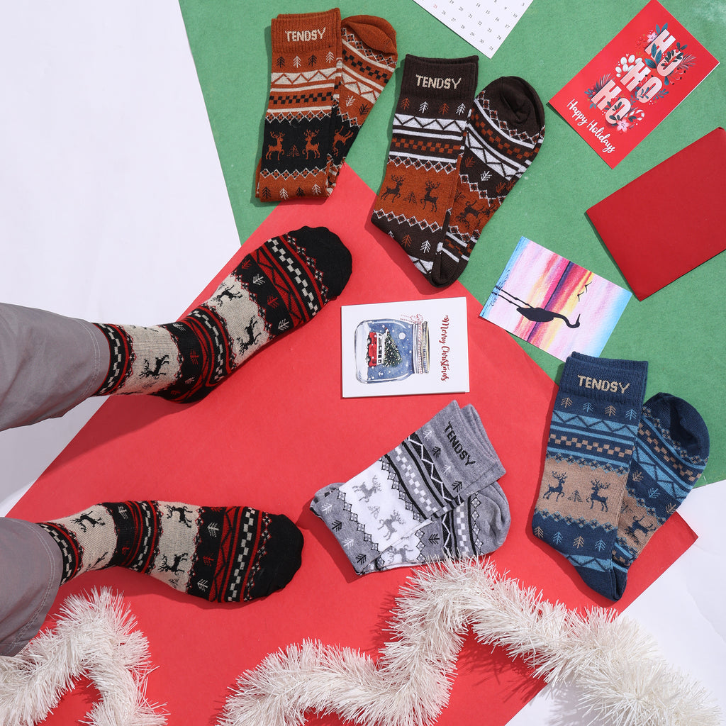 Angora Wool Blend Crew Socks, Set of 5 Pairs, Multi Colours