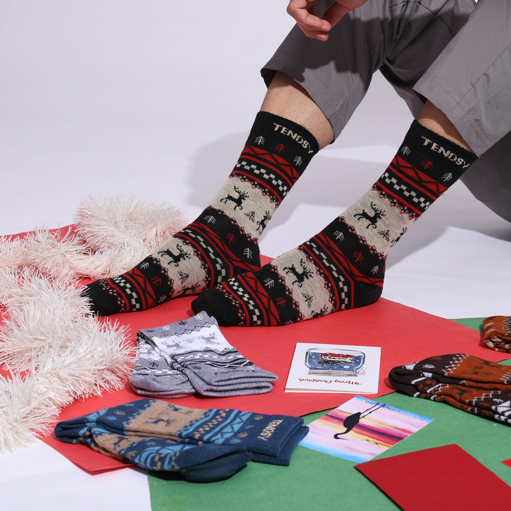 Angora Wool Blend Crew Socks, Set of 5 Pairs, Multi Colours