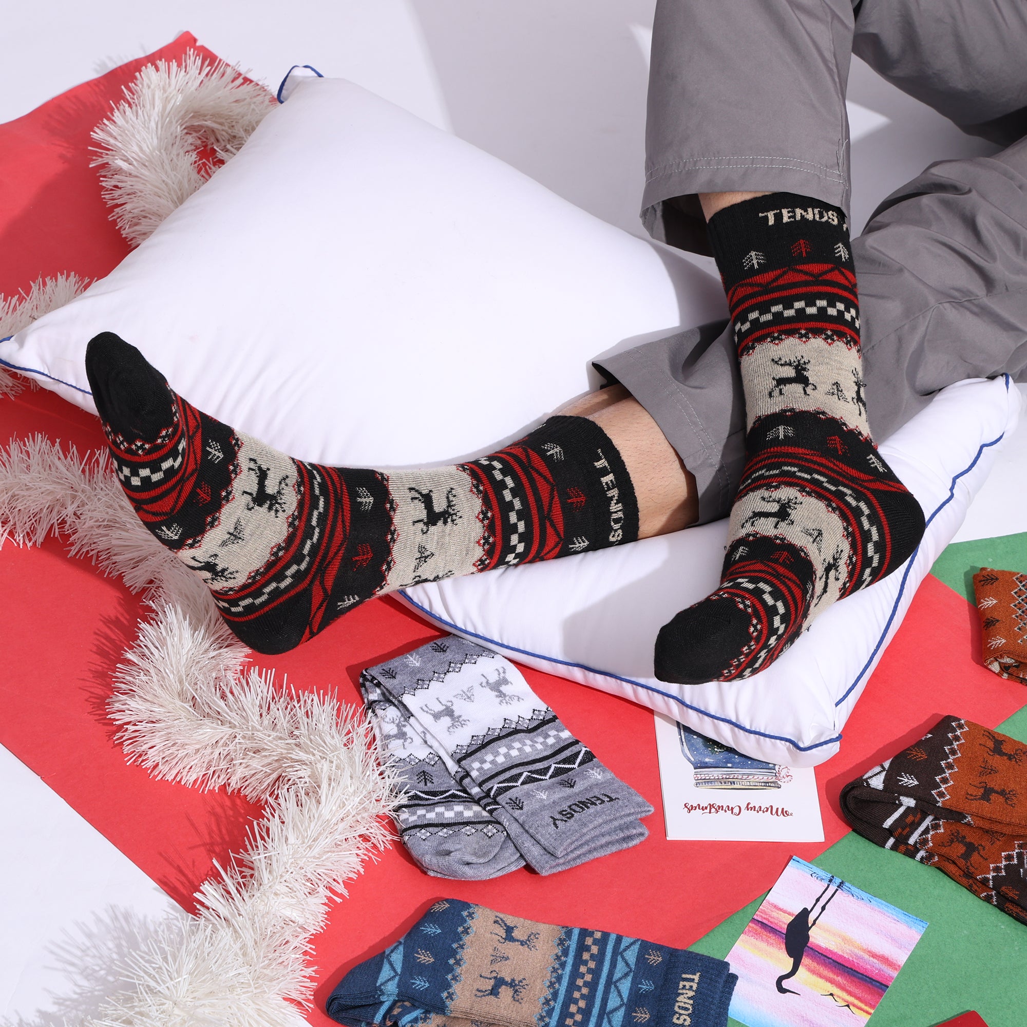 Angora Wool Blend Crew Socks, Set of 5 Pairs, Multi Colours