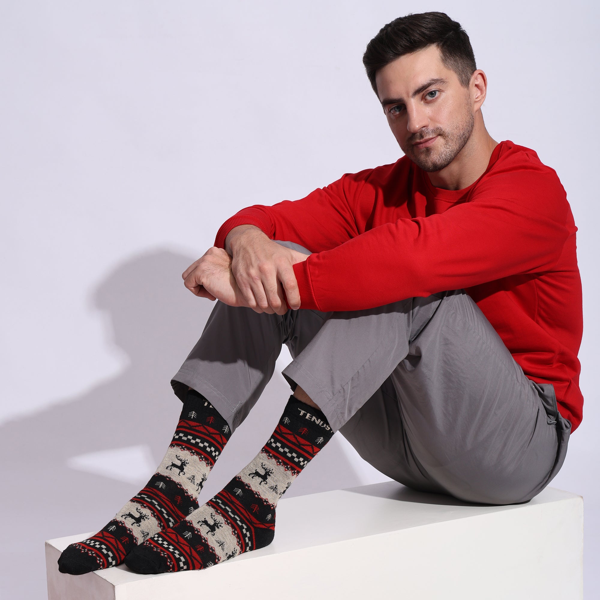 Angora Wool Blend Crew Socks, Set of 5 Pairs, Multi Colours