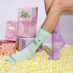 Crew Socks with Unicorn Print, Purple and Mint Green (Set 4 Pairs)