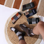 Men's Multicoloured Check Print Cotton Formal Crew Length Socks, Pack of 5
