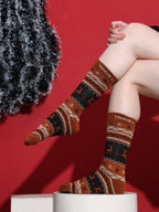Angora Wool Blend Crew Socks, Set of 5 Pairs, Multi Colours