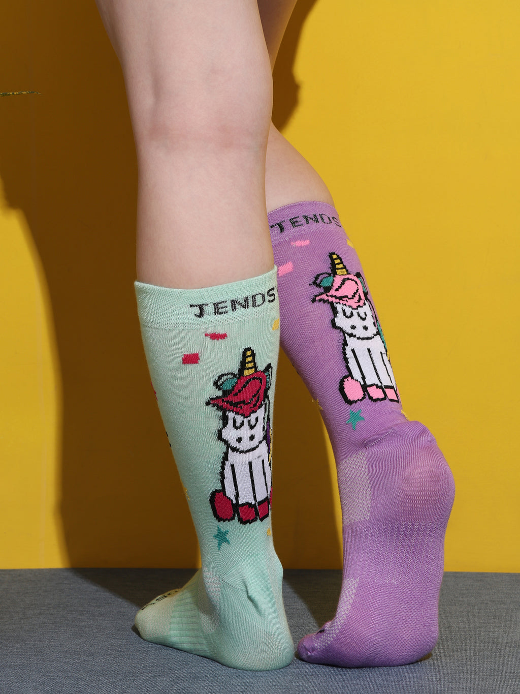 Crew Socks with Unicorn Print, Purple and Mint Green (Set 4 Pairs)