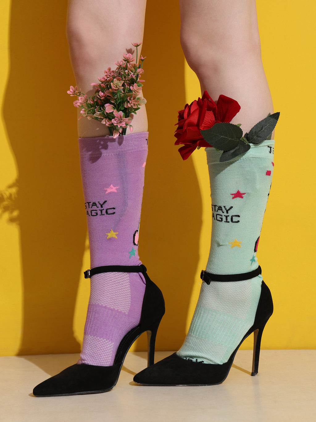 Crew Socks with Unicorn Print, Purple and Mint Green (Set 4 Pairs)