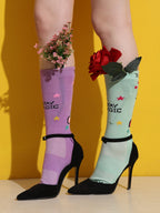 Crew Socks with Unicorn Print, Purple and Mint Green (Set 4 Pairs)
