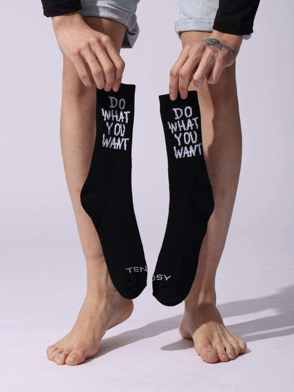 Motivational Crew Socks, Black Cotton Terry, Do What You Want Design