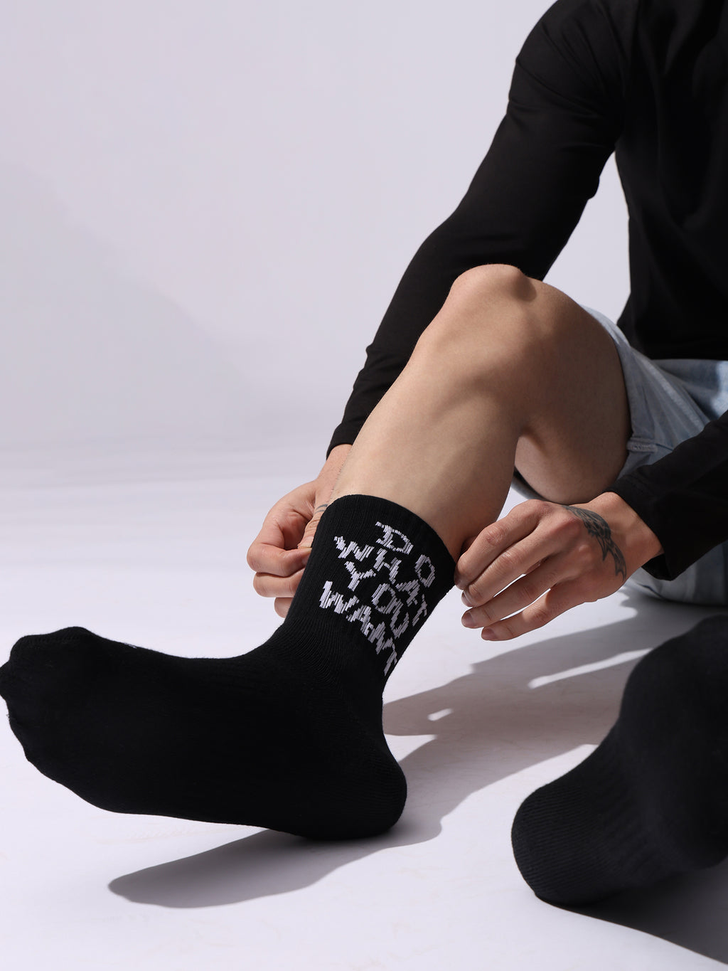 Motivational Crew Socks, Black Cotton Terry, Do What You Want Design