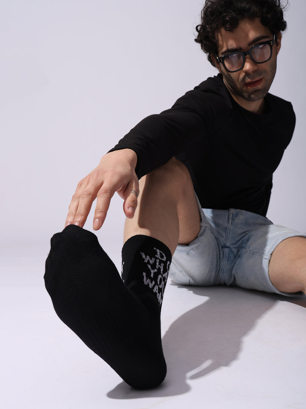 Motivational Crew Socks, Black Cotton Terry, Do What You Want Design