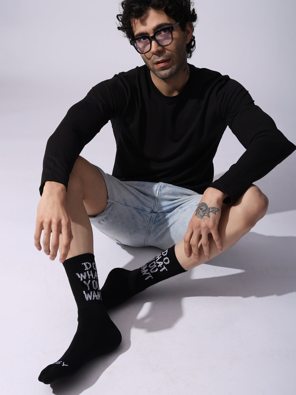 Motivational Crew Socks, Black Cotton Terry, Do What You Want Design